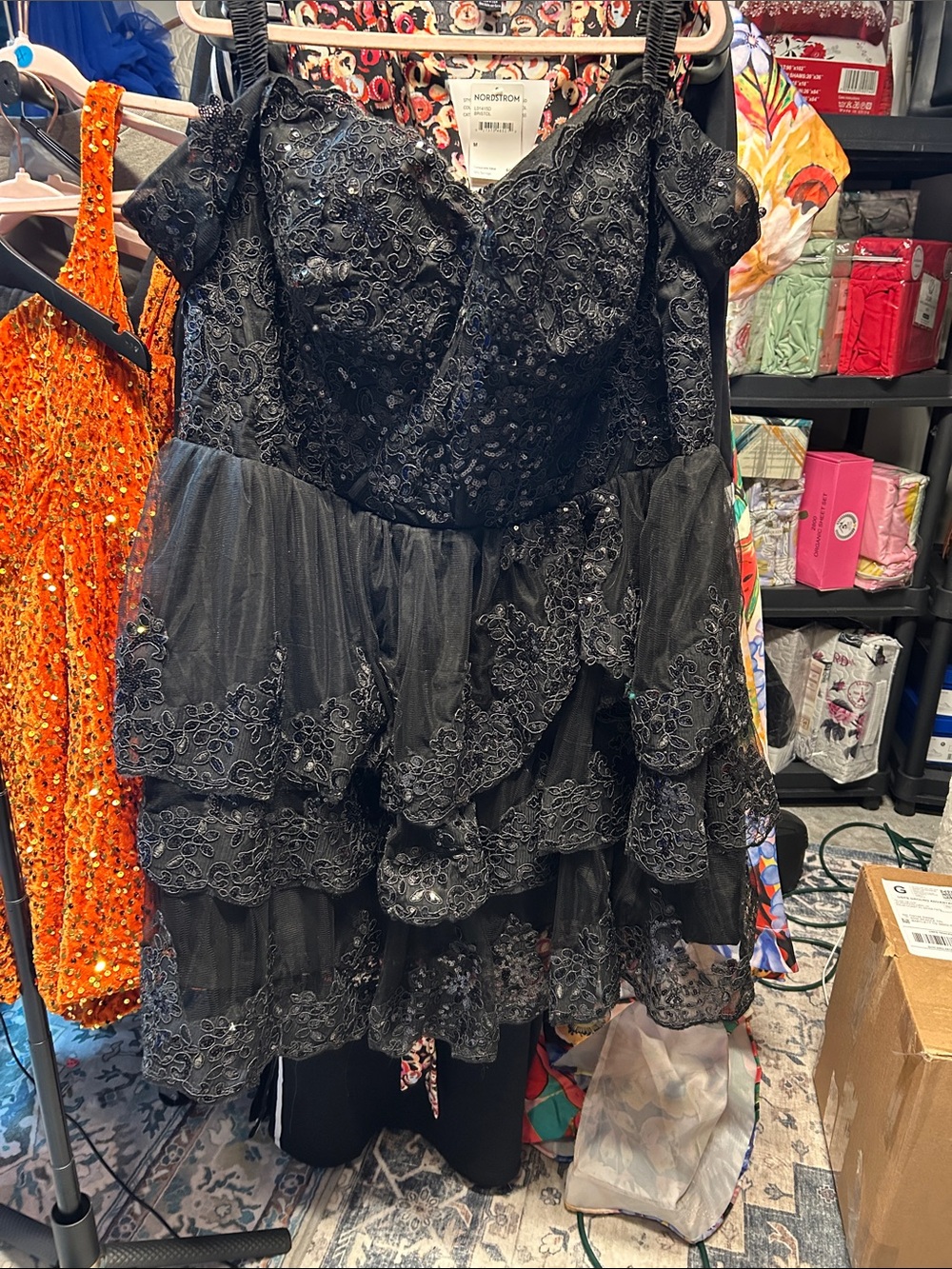 Nordstrom Black Lace Tiered Tulle Dress for Kids